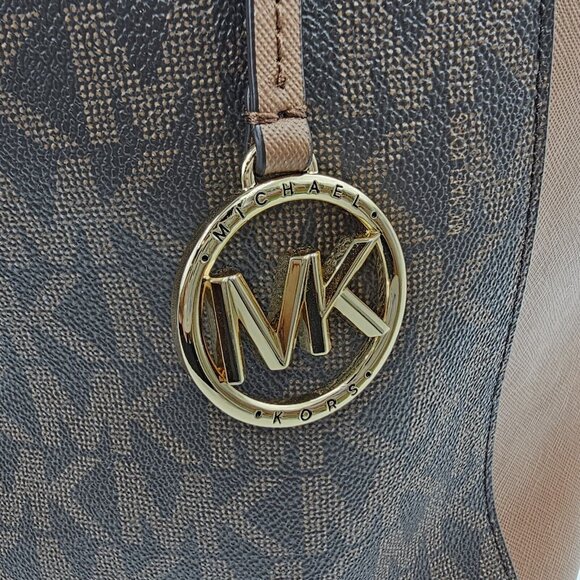 Michael Kors Walsh MK Logo Handbag Tote Purse Brown Tan Gold MSRP $278 - Picture 7 of 16